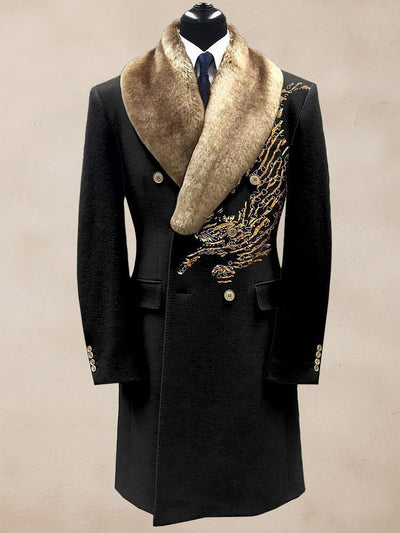 Comfy Embroidered Fur Collar Coat Coat coofandy Black M 