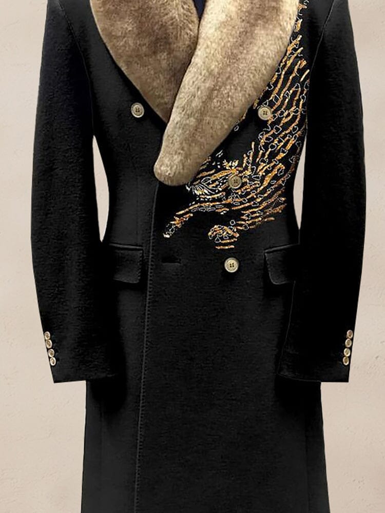 Comfy Embroidered Fur Collar Coat Coat coofandy 