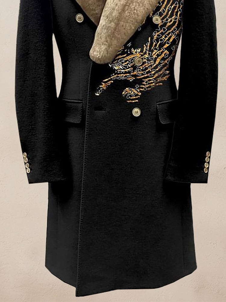 Comfy Embroidered Fur Collar Coat Coat coofandy 