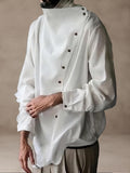 Stylish Slanted Button Placket Tops Shirts coofandystore White M 