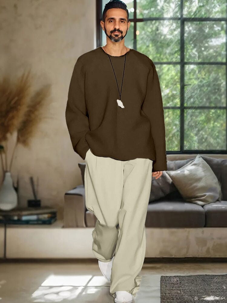 Casual Cozy 2-Piece Sweatshirt Set Sets coofandy Brown M 