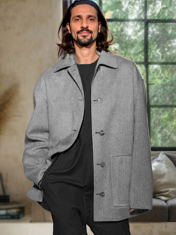 Classic Casual Short Tweed Coat Coat coofandy Grey M 