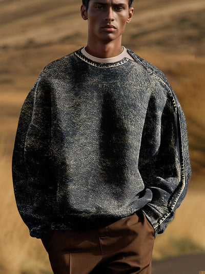 Vintage Texture Printed Tweed Sweatshirt Sweatshirts coofandy Grey M 