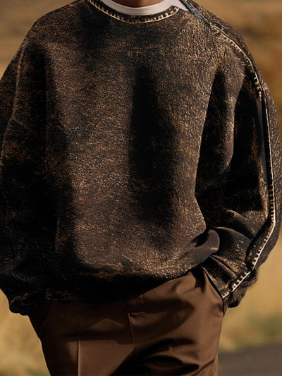 Vintage Texture Printed Tweed Sweatshirt Sweatshirts coofandy 