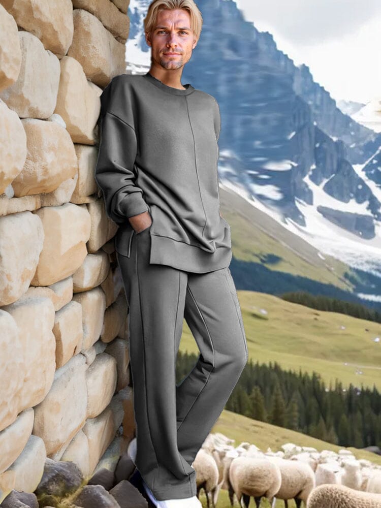 Leisure Soft Sweatshirt Pants Set Sets coofandy Grey M 