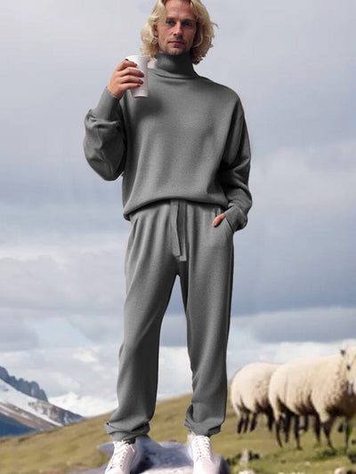 Simple Turtleneck Leisure 2-Piece Outfit Sets coofandy Grey M 