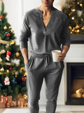 Leisure Soft V-Neck Tee Pants Set Sets coofandy Grey M 