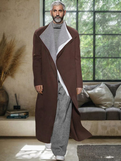 Color Blocking Layered Tweed Coat Coat coofandy Brown M 