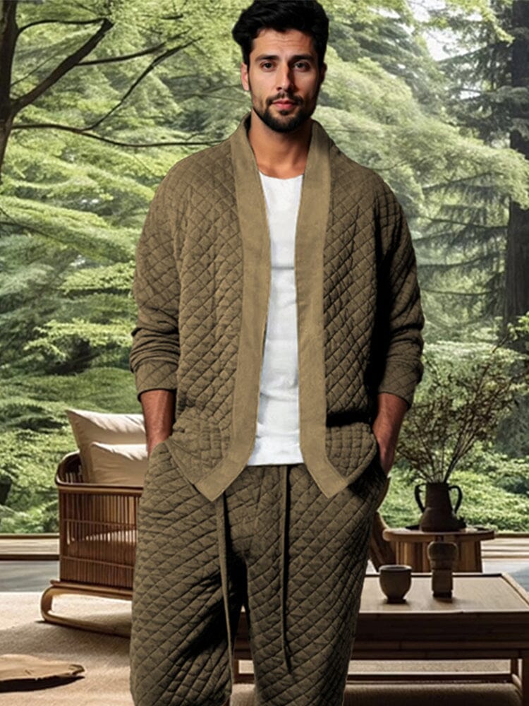 Cozy Textured Cardigan Set Sets coofandy 