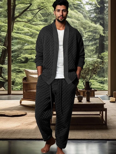 Cozy Textured Cardigan Set Sets coofandy Black M 