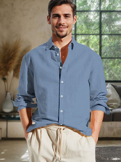 Classic Breathable Linen Blend Shirt Shirts coofandy Blue M 