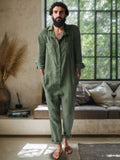 Casual Solid Linen Blend Jumpsuit Jumpsuit coofandystore Army Green M 