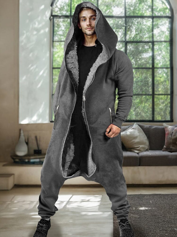 Thermal Fleece Lined Hooded Jumpsuit Jumpsuit coofandy Grey M 