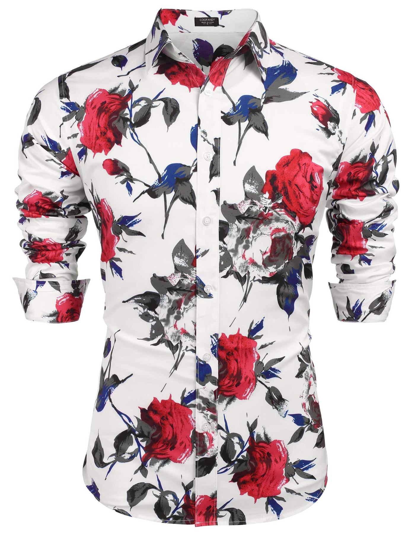 Floral Hawaiian Tropical Button Down Beach Shirt (US Only) Shirts coofandy White:red floral S 