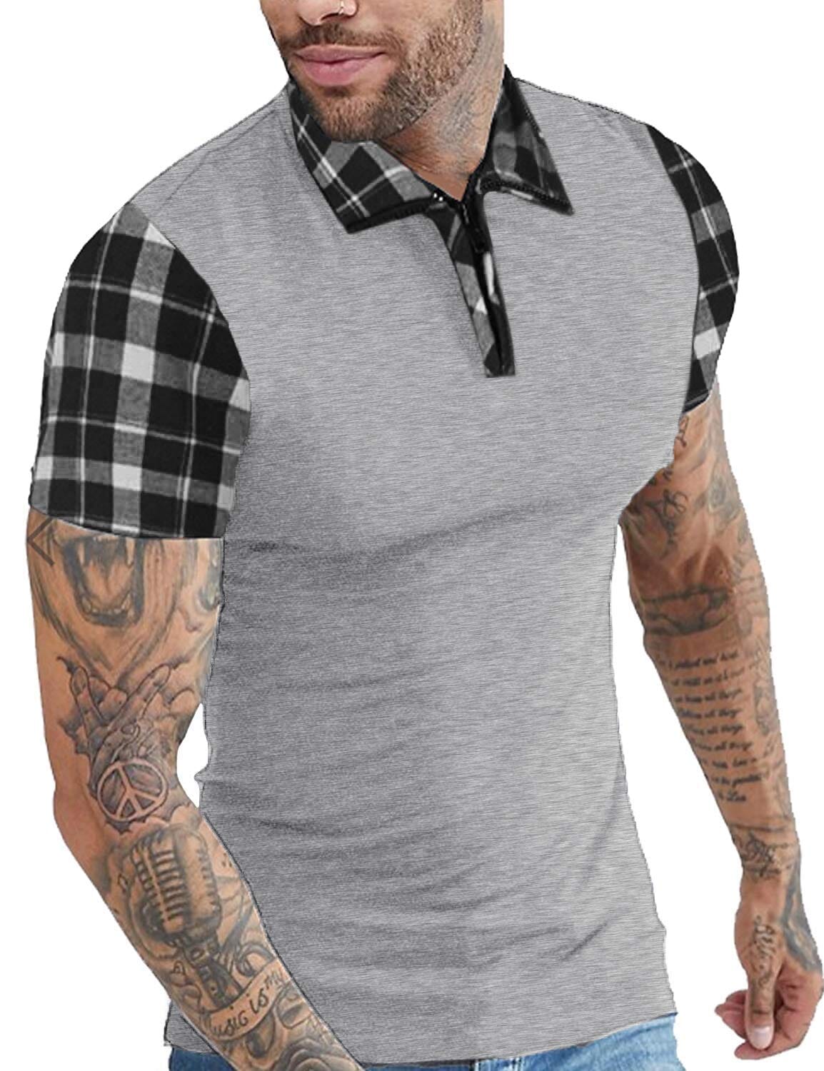 Stylish Slim Short Sleeve Polo T-shirt (US Only) Polos coofandy Grey S 