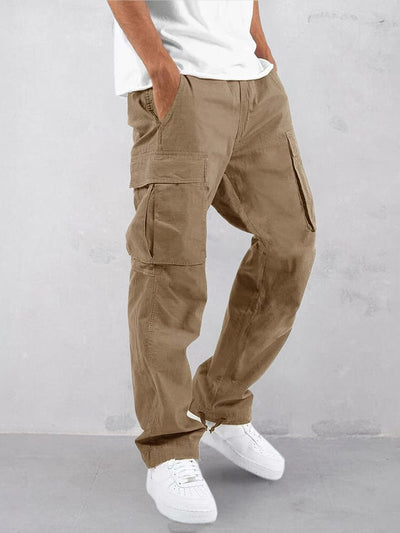 elastic straps pants with multi-pockets Pants coofandystore Khaki S 