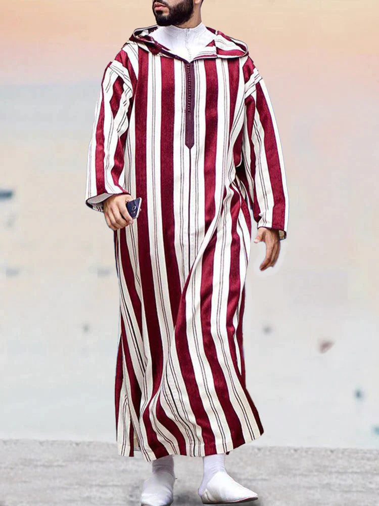 Striped Red Muslim Shirt Robe coofandy Red M 