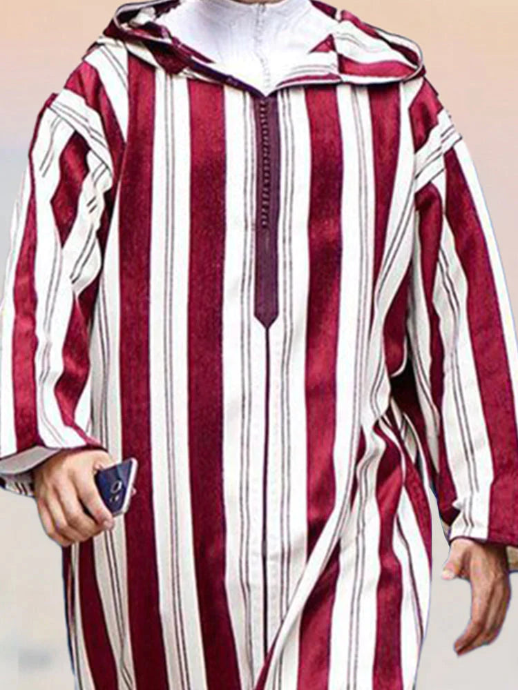 Striped Red Muslim Shirt Robe coofandy 