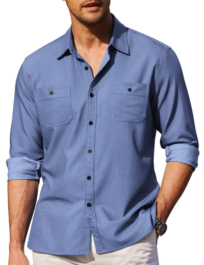 Button Down Long Sleeve Chambray Shirt (US Only) Shirts & Polos coofandystore Blue S 