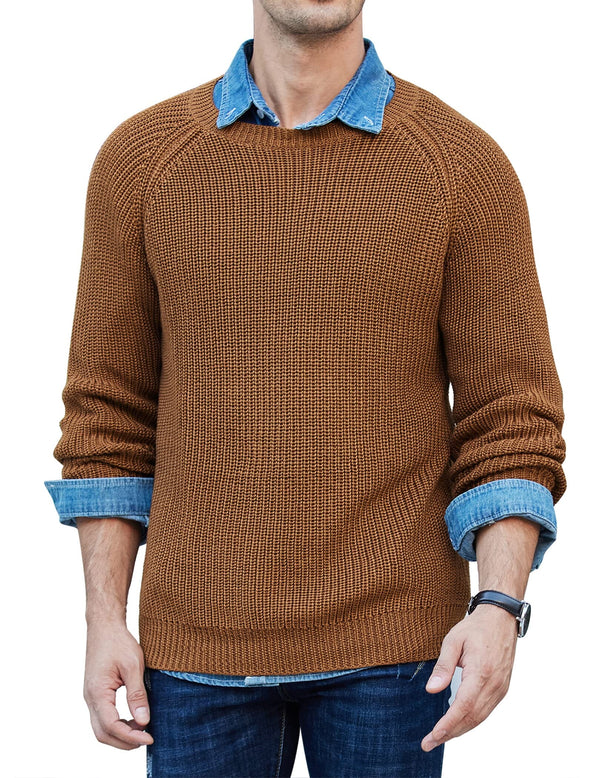 Crew Neck Slim Fit Knitted Pullover Sweater (US Only) Sweaters coofandystore Brown S 