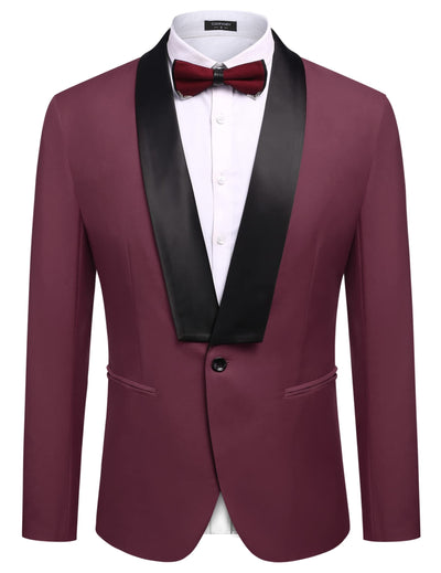 Slim Fit Suits One Button Shawl Lapel Tuxedo (US Only) Suit Set coofandystore Wine Red S 