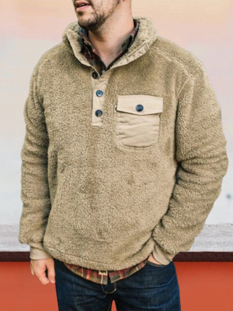 Cardigan Plush Flannelette Sweater Jacket Jackets coofandystore Khaki S 