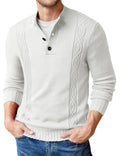 Twisted Stand Collar Knitted Pullover Sweater (US Only) Sweaters coofandy White S 