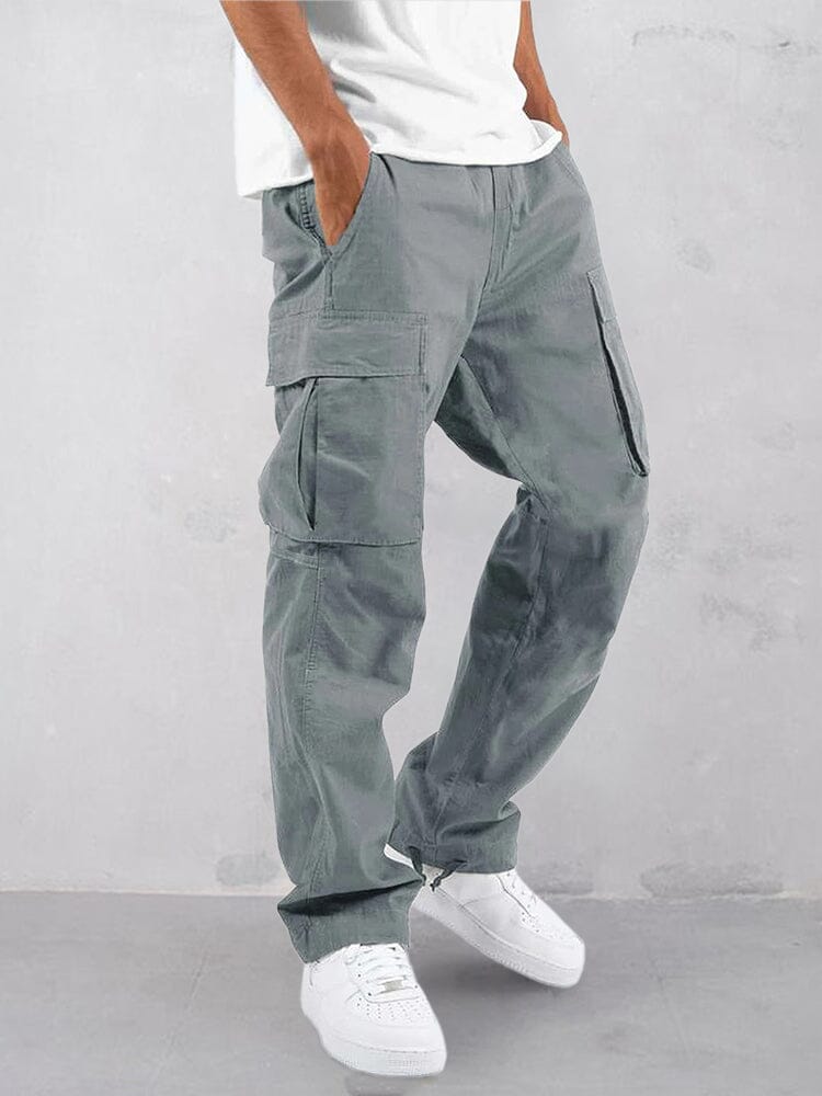 elastic straps pants with multi-pockets Pants coofandystore Grey S 