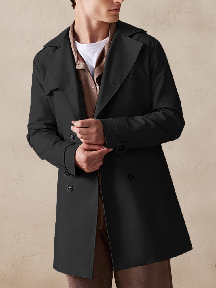 Classic Double-Breasted Trench Coat Outerwear coofandystore Black S 