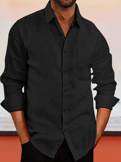 Lapel Neck Linen Shirt Shirts & Polos coofandystore Black S 