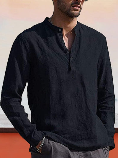 linen style long-sleeved casual shirt Shirts & Polos coofandystore Black S 