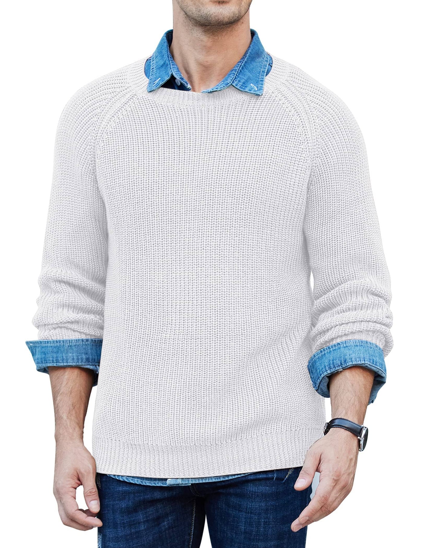Crew Neck Slim Fit Knitted Pullover Sweater (US Only) Sweaters coofandystore White S 