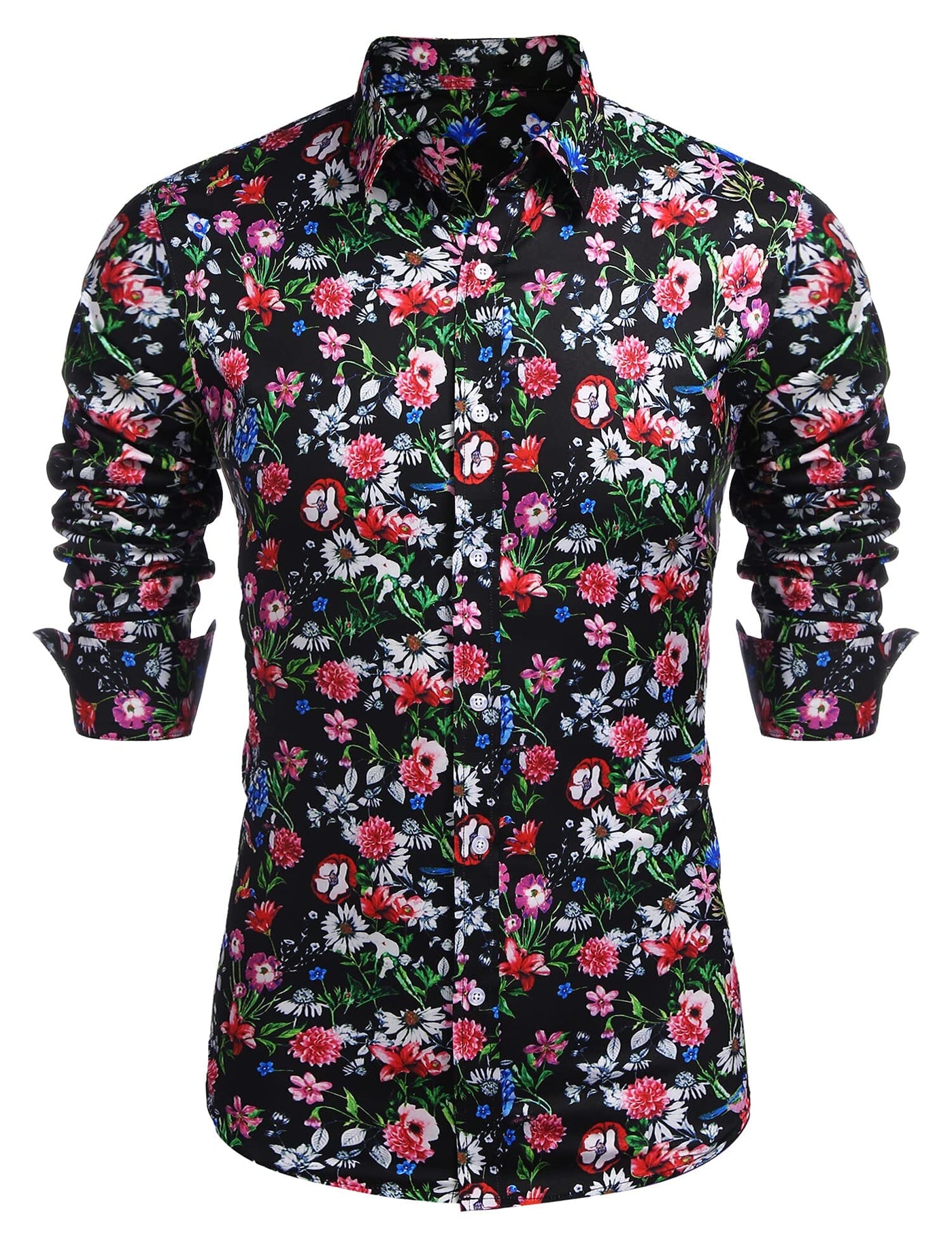 Floral Hawaiian Tropical Button Down Beach Shirt (US Only) Shirts coofandy Black Floral S 