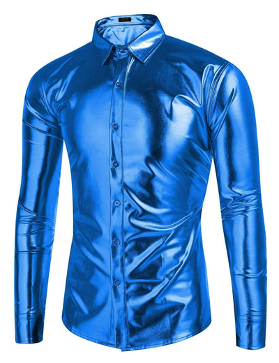 Metallic Disco Shiny Button Nightclub Party Shirt (US Only) Shirts coofandy Blue S 