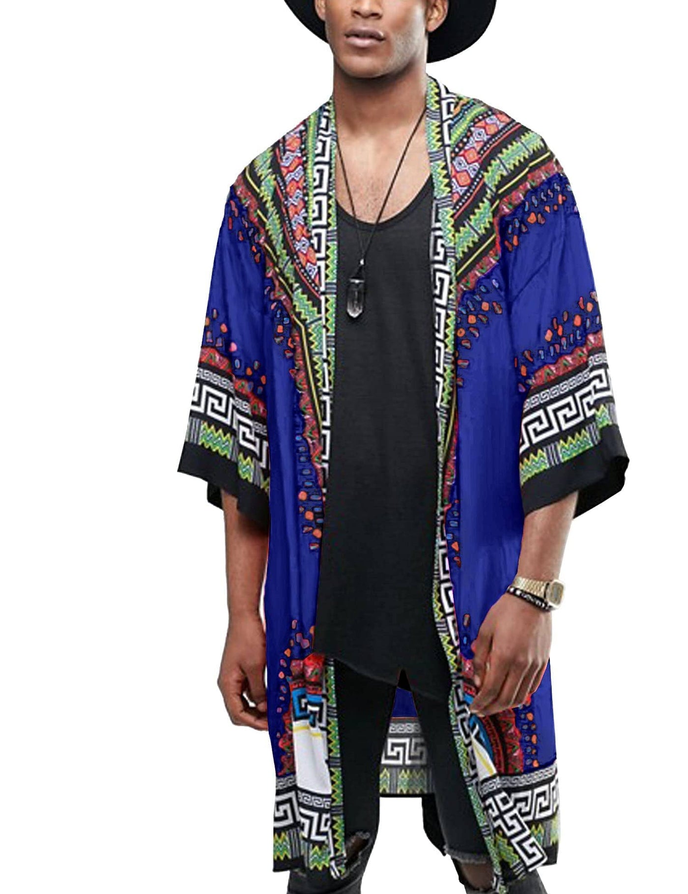 Graphic Ruffle Shawl Collar Lightweight Drape Cape (US Only) Cardigans coofandy Blue S 