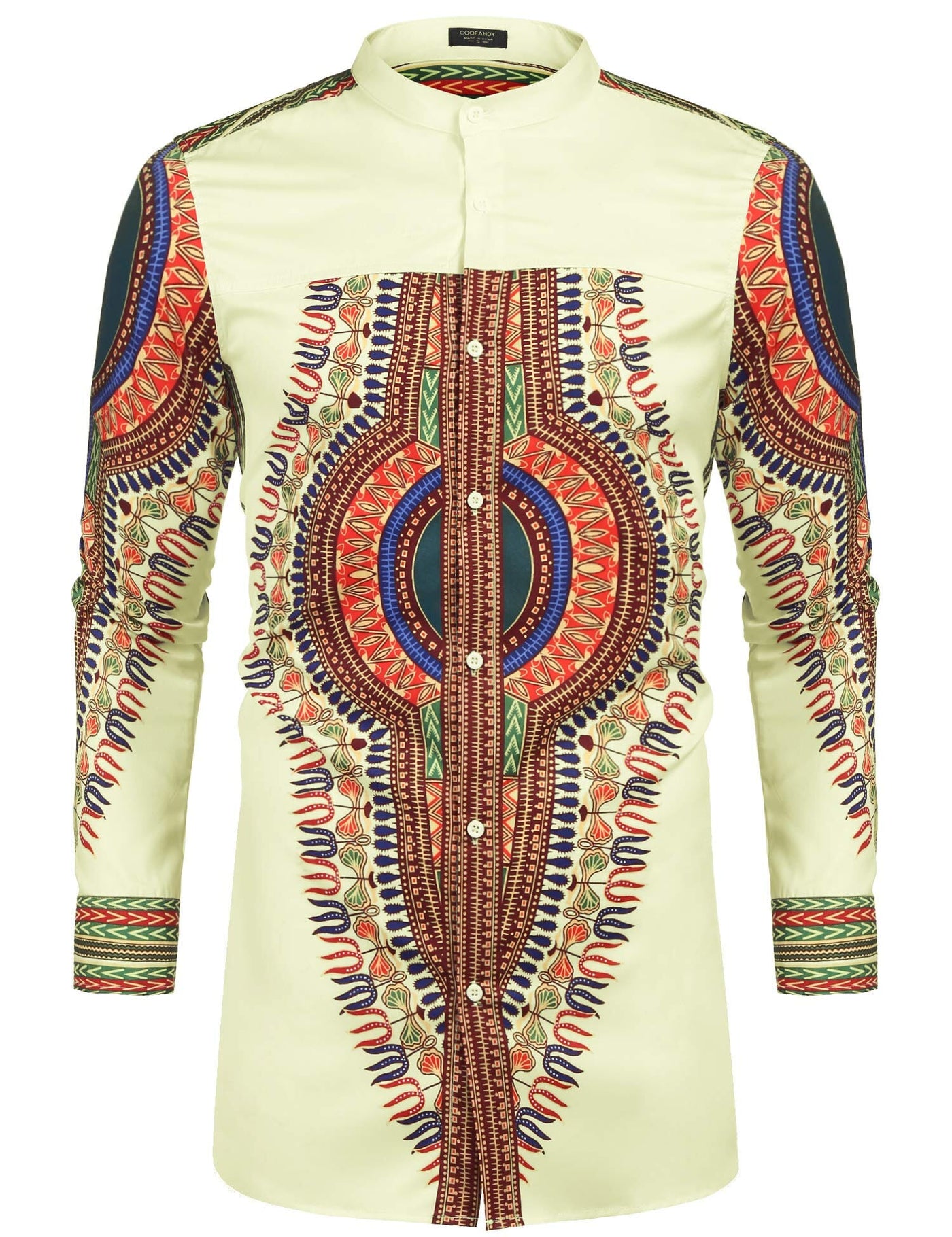 Casual Ethnic Graphic Long Shirt (US Only) Shirts COOFANDY Store Cream S 