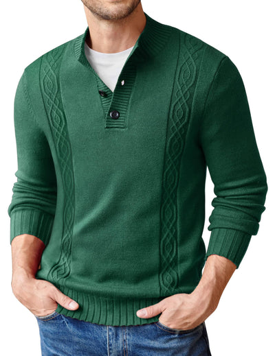 Twisted Stand Collar Knitted Pullover Sweater (US Only) Sweaters coofandy Deep Green S 