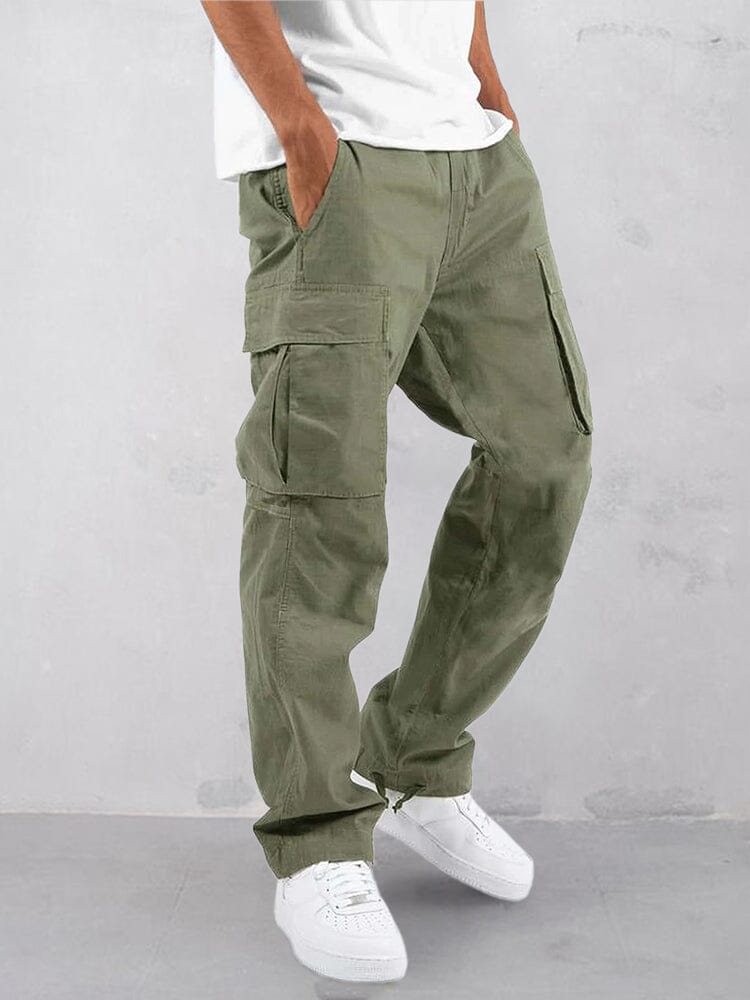 elastic straps pants with multi-pockets Pants coofandystore Green S 