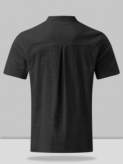 Short-sleeved Linen Style Tie Collar Shirt Shirts coofandystore 