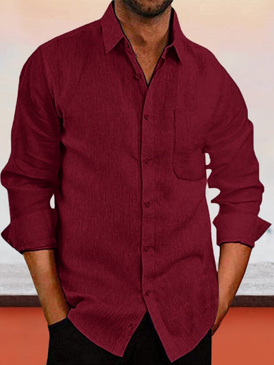 Lapel Neck Linen Shirt Shirts & Polos coofandystore Wine Red S 