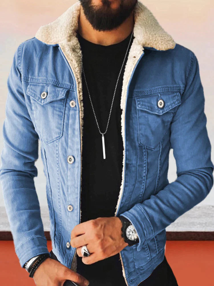 Coofandy lamb style with thick denim jacket coofandystore Blue S 