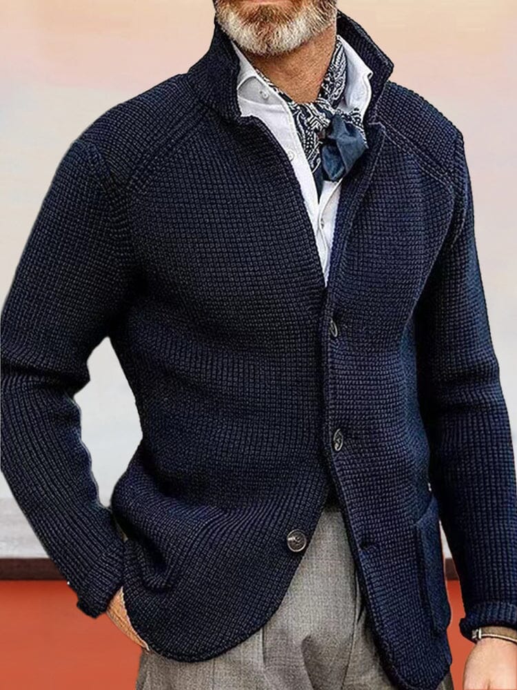Cardigan Stand Collar Long Sleeve Coat coofandystore Navy Blue S 