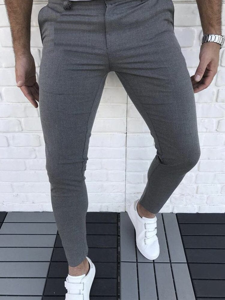 Classic Solid Slim Fit Pants Pants coofandystore Dark Grey M 