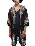 Graphic Ruffle Shawl Collar Lightweight Drape Cape (US Only) Cardigans coofandy Black S 
