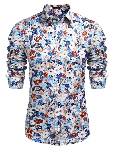Floral Hawaiian Tropical Button Down Beach Shirt (US Only) Shirts coofandy Blue Floral S 