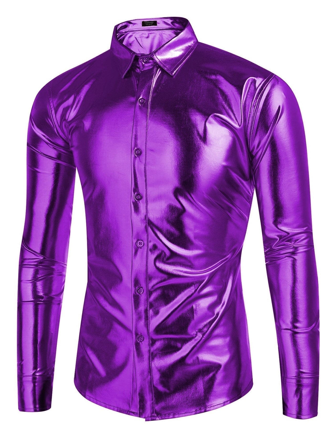 Metallic Disco Shiny Button Nightclub Party Shirt (US Only) Shirts coofandy Purple S 