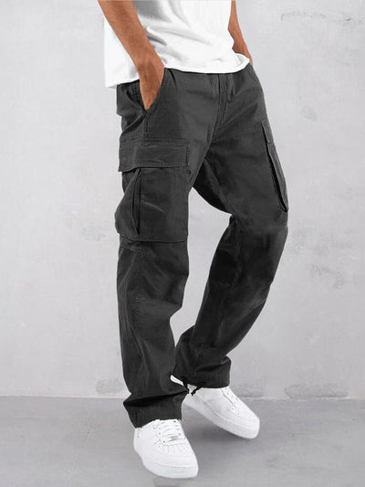 elastic straps pants with multi-pockets Pants coofandystore Black S 