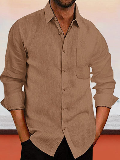 Lapel Neck Linen Shirt Shirts & Polos coofandystore Khaki S 