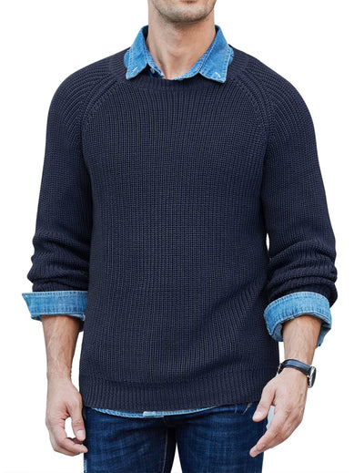 Crew Neck Slim Fit Knitted Pullover Sweater (US Only) Sweaters coofandystore Navy Blue S 