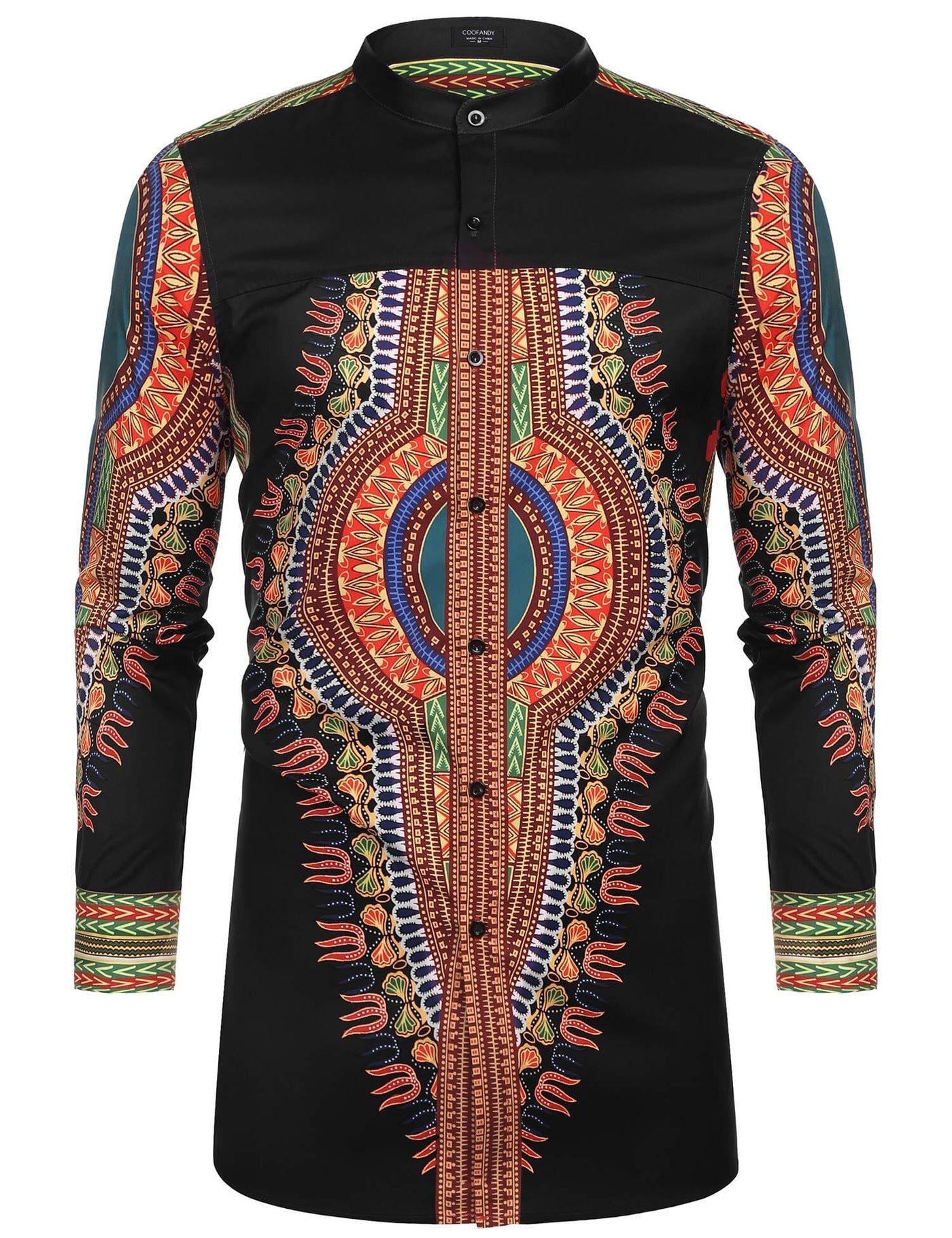 Casual Ethnic Graphic Long Shirt (US Only) Shirts COOFANDY Store Black S 